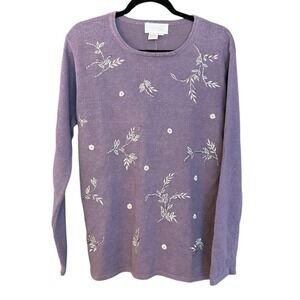 Vintage NWT Maurada Beaded Embroidered Cotton Ramie Crew Neck Sweater Size Large